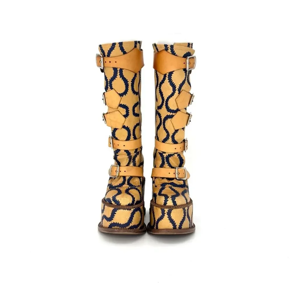 Vivienne Westwood Runway 2013 Pirate Clomper Squiggle Print Platform Boots 36